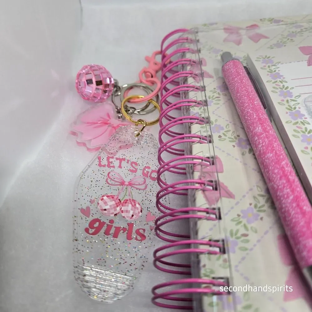 Journal  Notebook Pink Girlie Coquette ,matching Pen,keychain And Stickers Kit